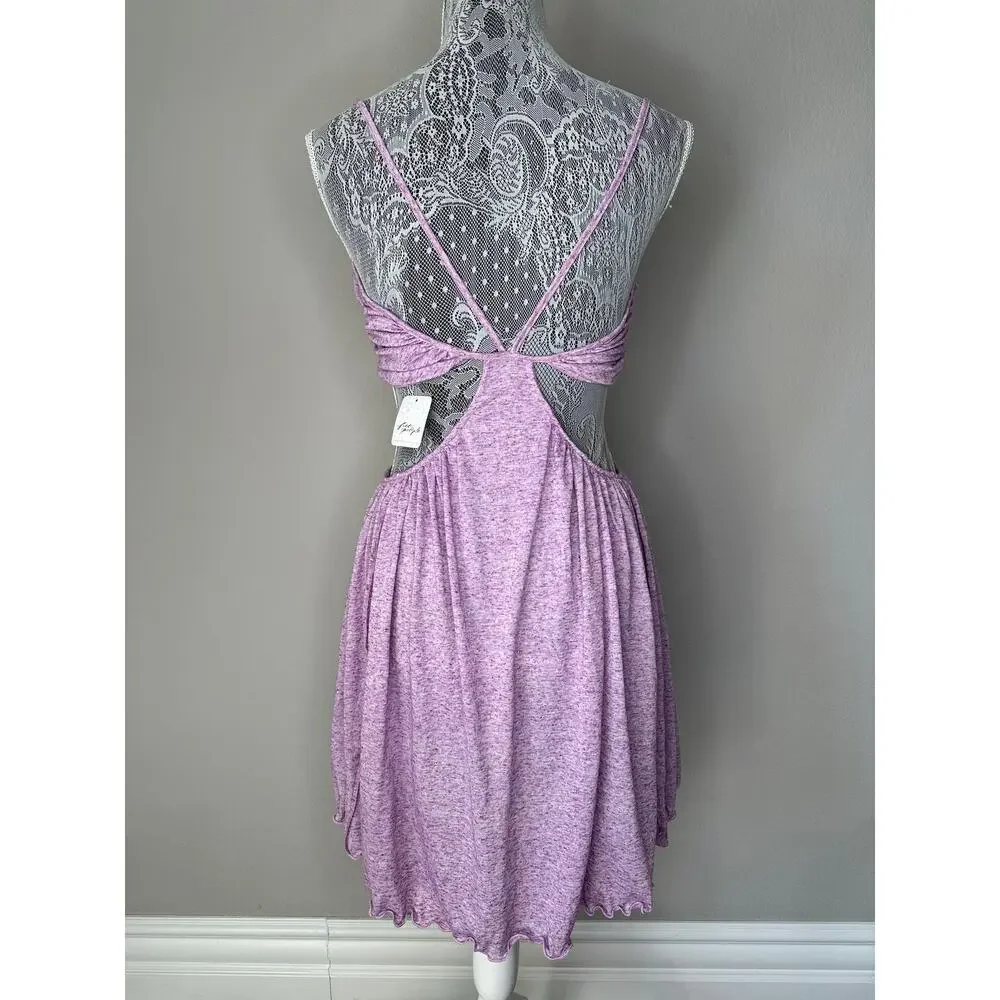 FREE PEOPLE BEACH Gathered Cut Out Strappy V Neck Mini Dress XS Made in USA